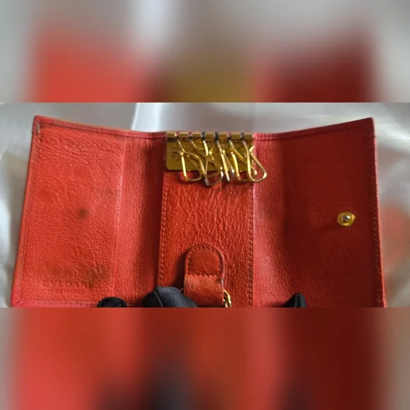 BVLGARI Orange Leather Wallet with Gold Emblem - Picture 9 of 11